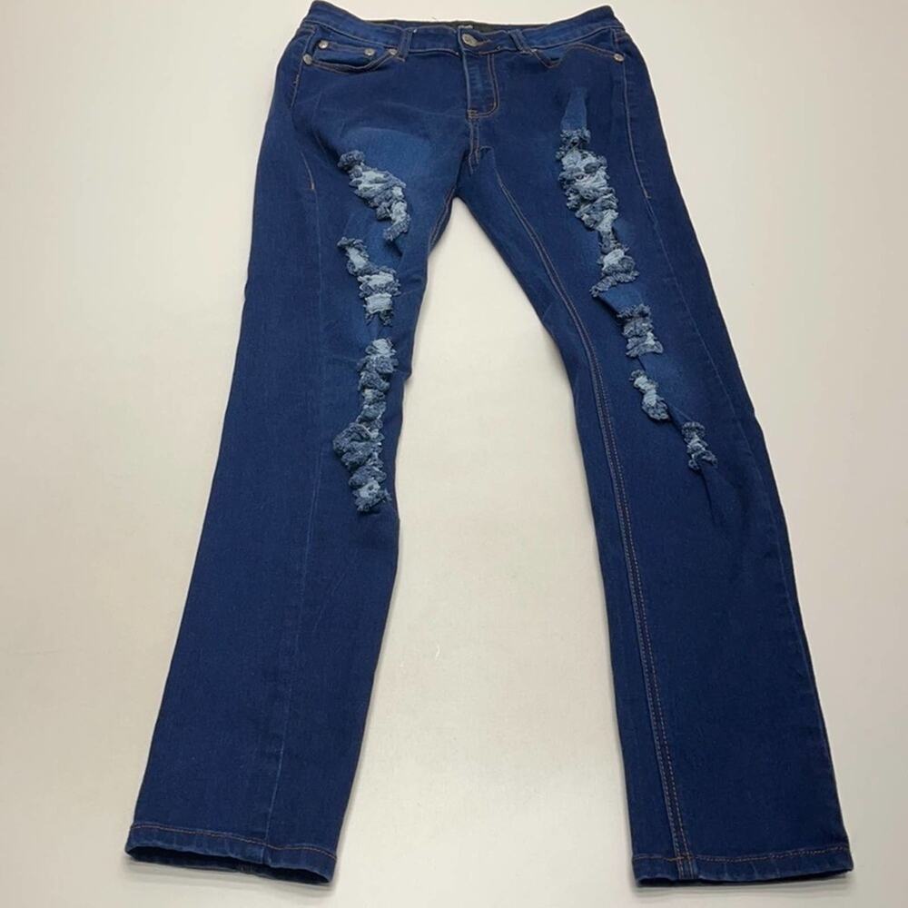 UWD Women’s 9 (Juniors) Distressed Stretch Skinny Blue Jeans